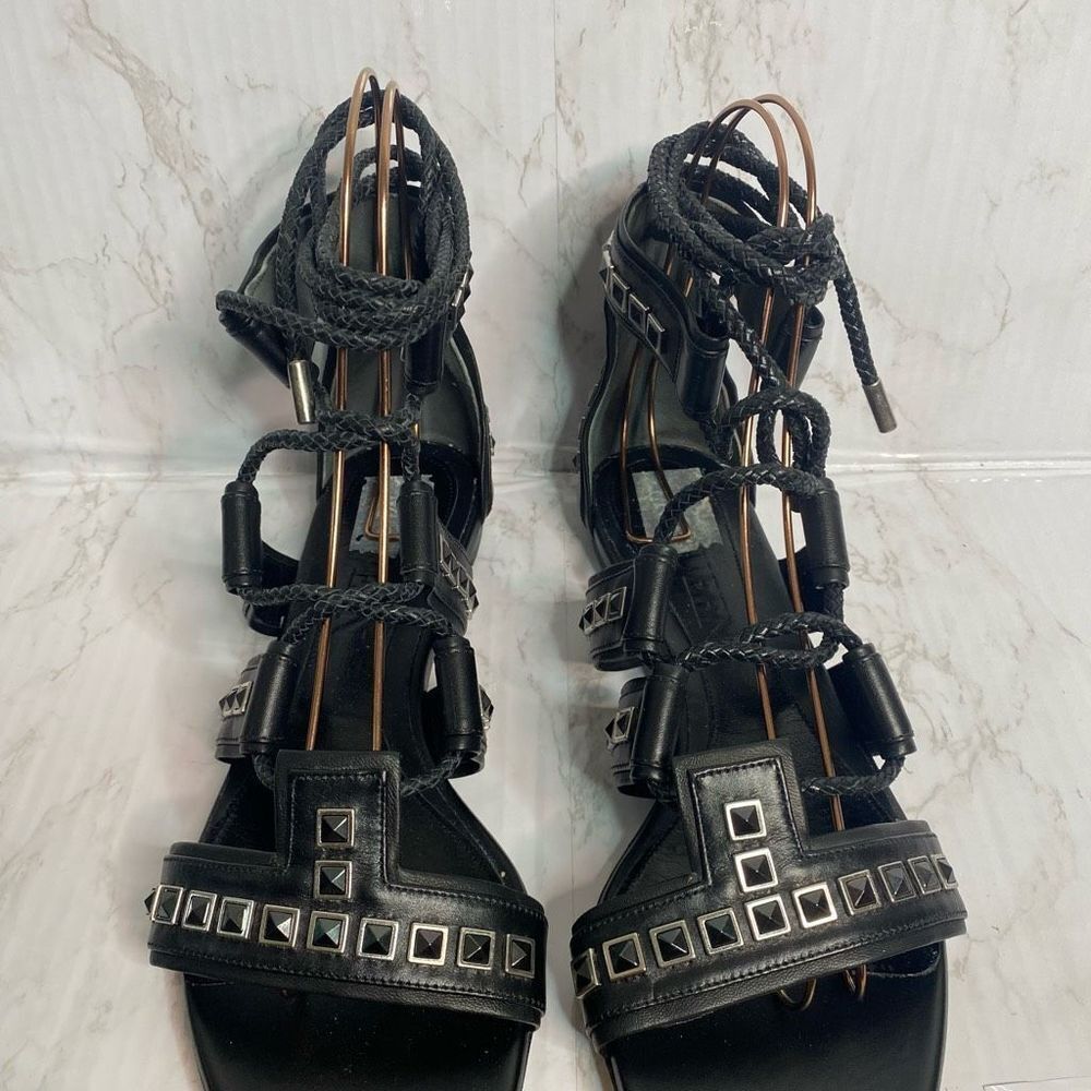 Alexander McQueen Leather Studded Wrap Gladiator Sandals Black Size 40.5 - Picture 5 of 11